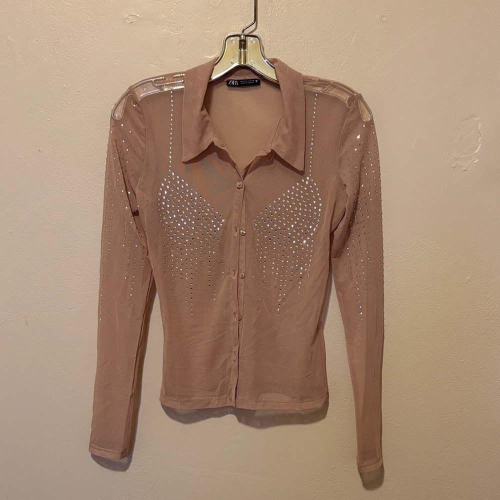 Zara Sheer Blouse with Embellishments in Soft Pink